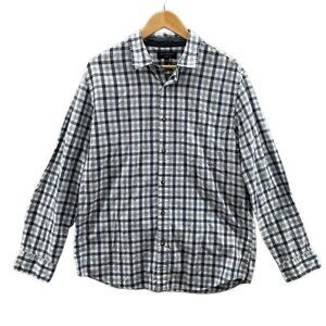 Banana Republic Button Front Shirt Large Standard‎ Fit White Blue Plaid Cotton
